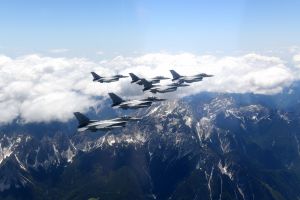 F-16 Fighting Falcons Fly over Slovenia